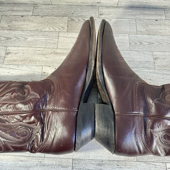 Nocona Boots Brown Burgandy Leather Cowboy Men’s Sz 10 Pointed Toe Made USA - Picture 15 of 15